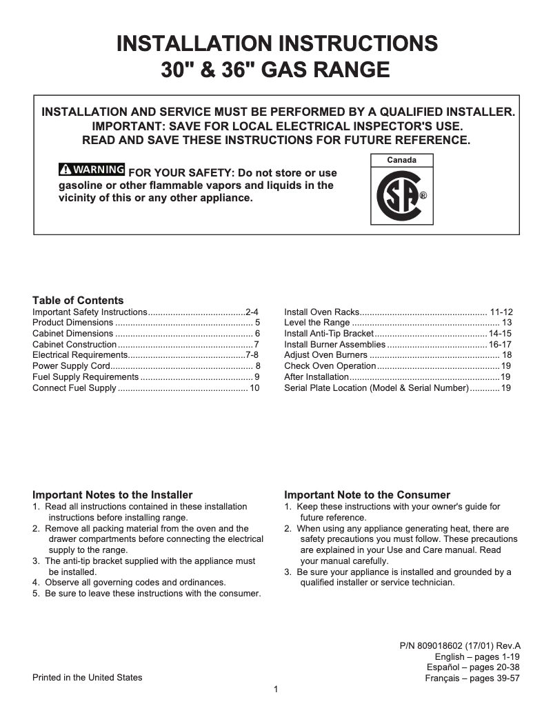Página 1 del manual Guía de instalación Electrolux E30GF74TPS