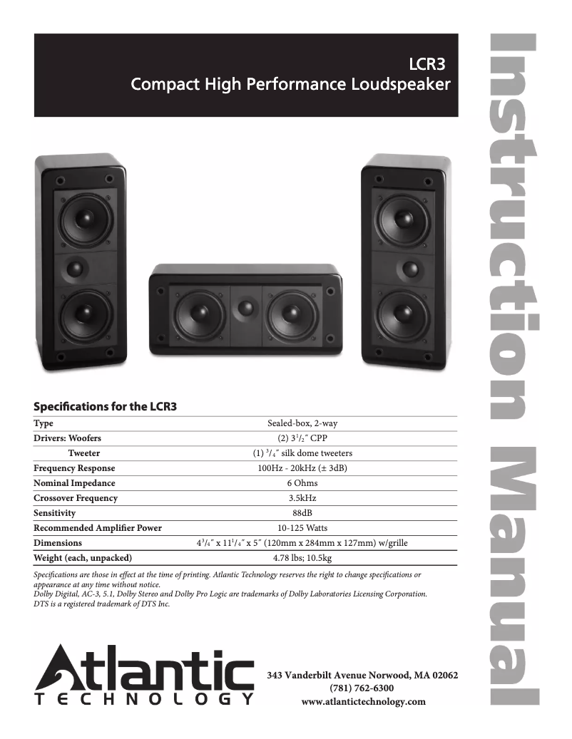 Page 1 de la notice Manuel utilisateur Atlantic LCR3