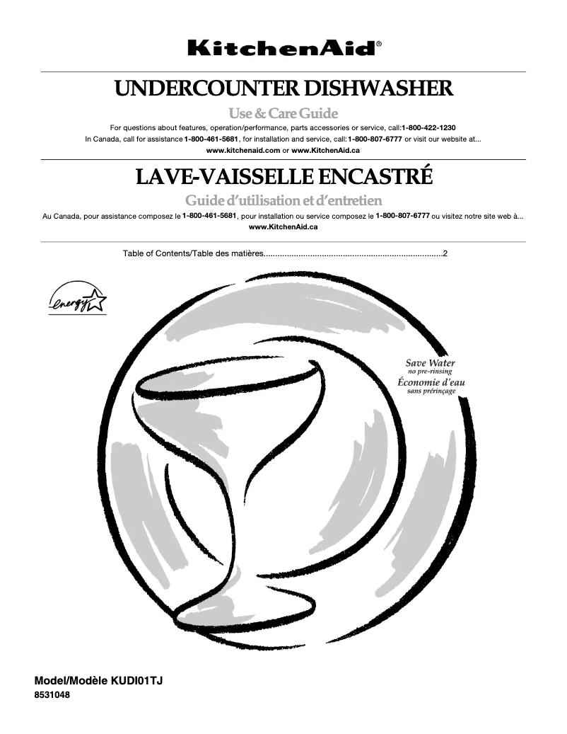 Page 1 de la notice Manuel utilisateur KitchenAid KUDI01TJBL0