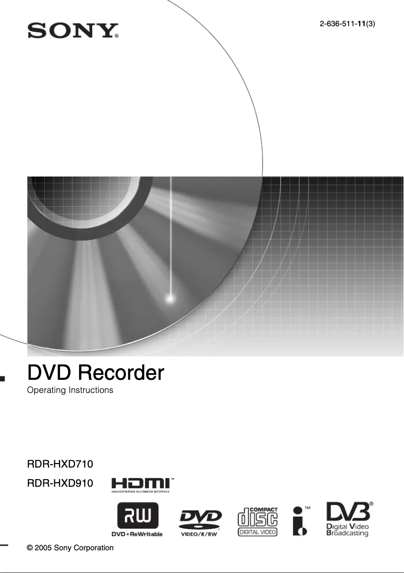 Page n°1 - Manuel utilisateur Sony RDR-HXD910