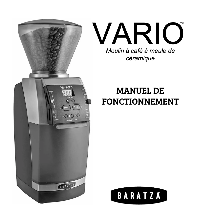 Page 1 de la notice Manuel utilisateur Baratza Vario