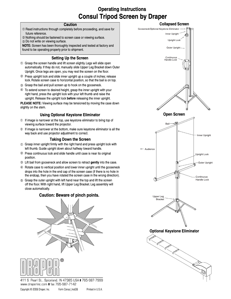 Page 1 de la notice Manuel utilisateur Draper 85" Consul 216009