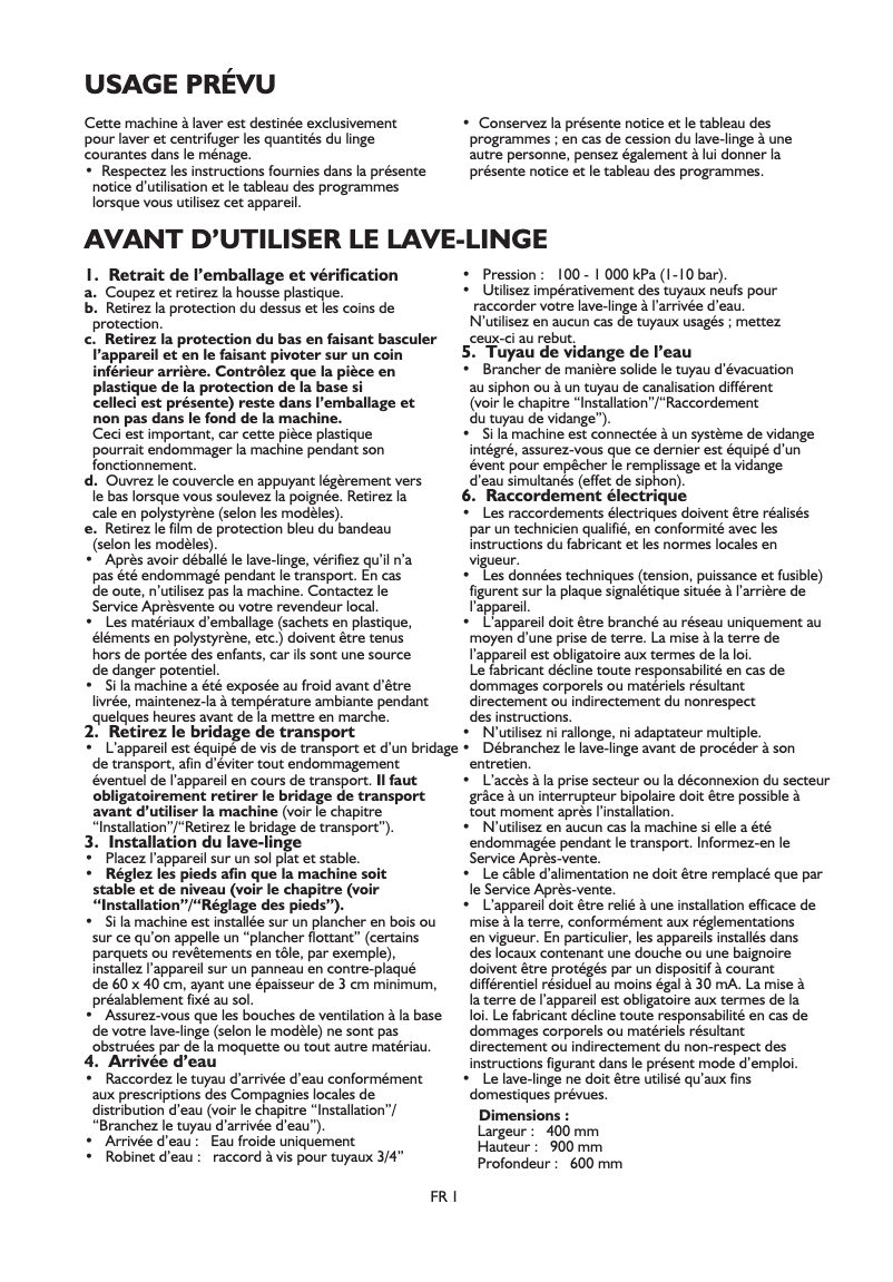 Page n°1 - Manuel utilisateur Whirlpool AWE 9765 GG