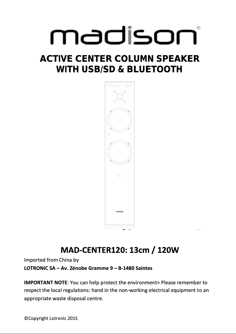 Imagen de la primera página del manual del dispositivo MAD-CENTER120