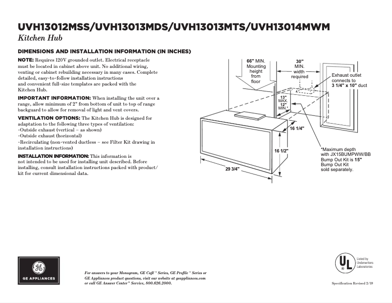 Page 1 de la notice Fiche technique GE UVH13014MWM