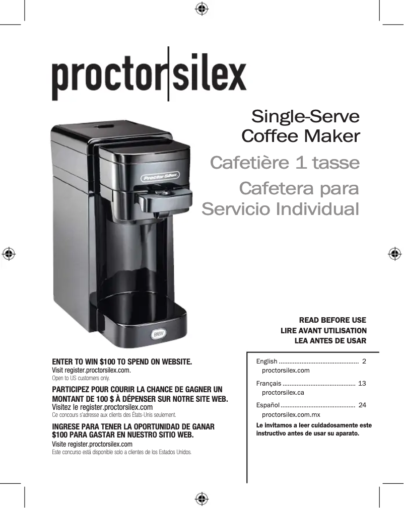 Page n°1 - Manuel d'utilisation et d'entretien Proctor Silex 49961PS