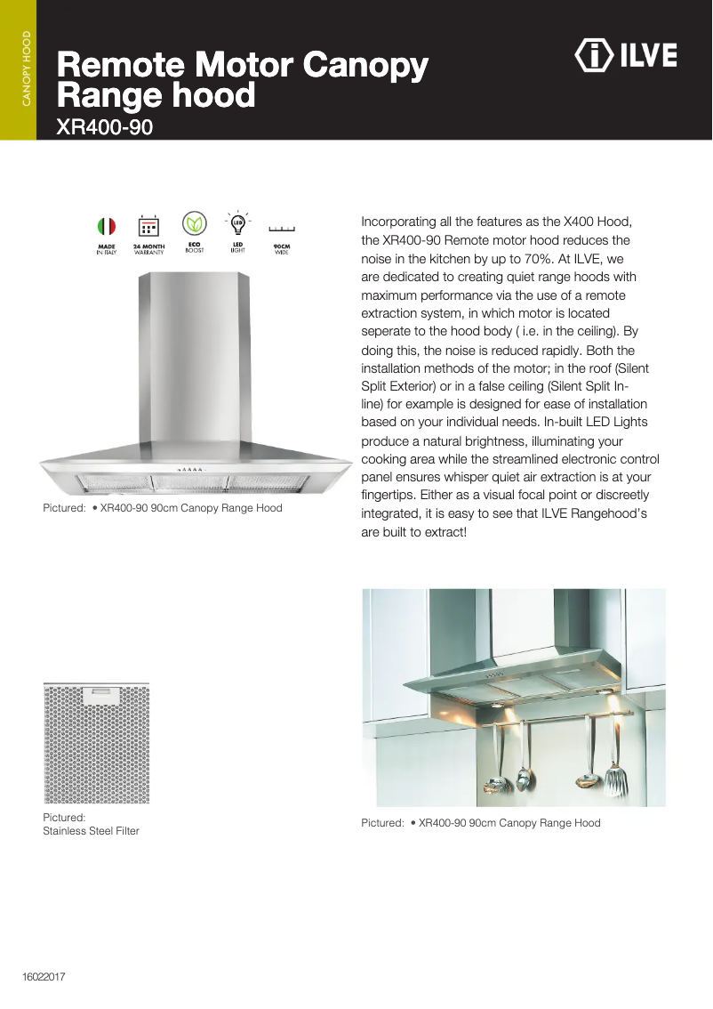 Page 1 de la notice Fiche technique Ilve XR400/90