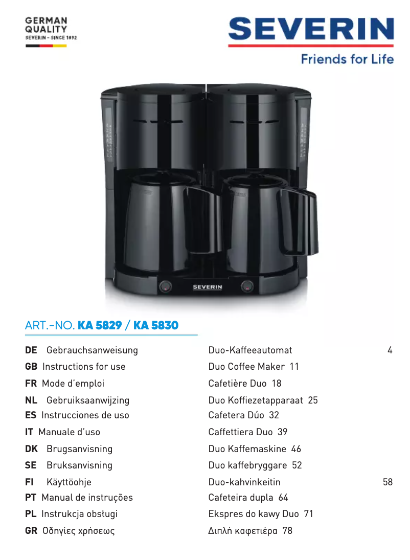 Page n°1 - Manuel utilisateur Severin KA 5829