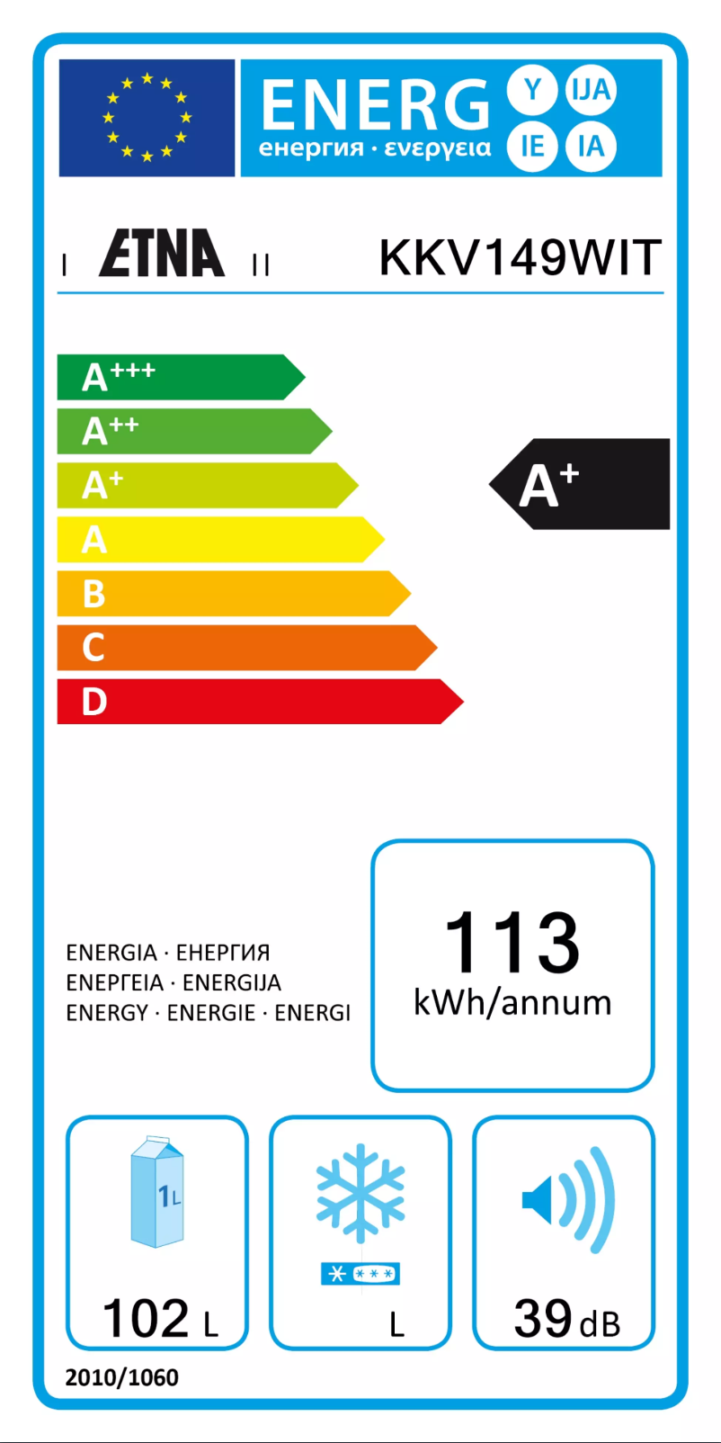 Page 1 de la notice Label énergétique Etna KKV149WIT