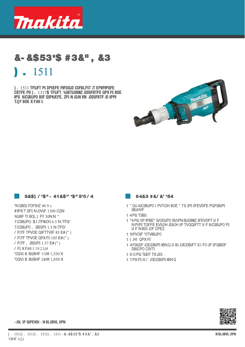 Página 1 del manual Ficha técnica Makita HM1511