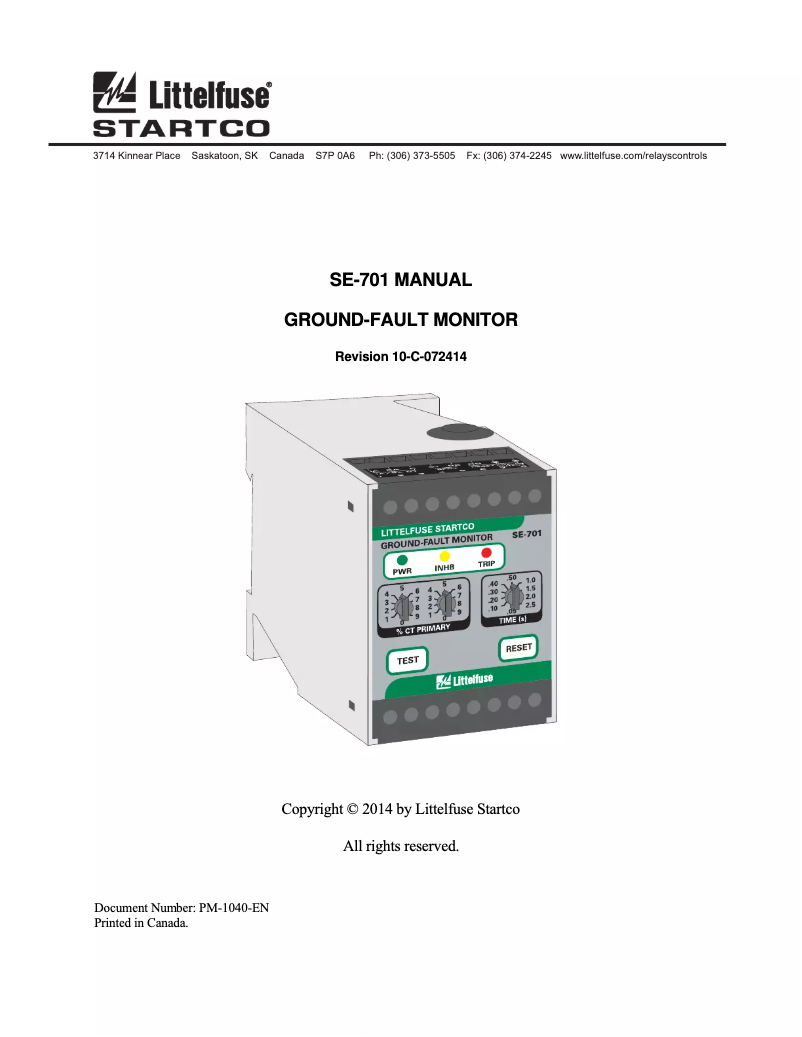 Page n°1 - Manuel utilisateur Littelfuse SE-701
