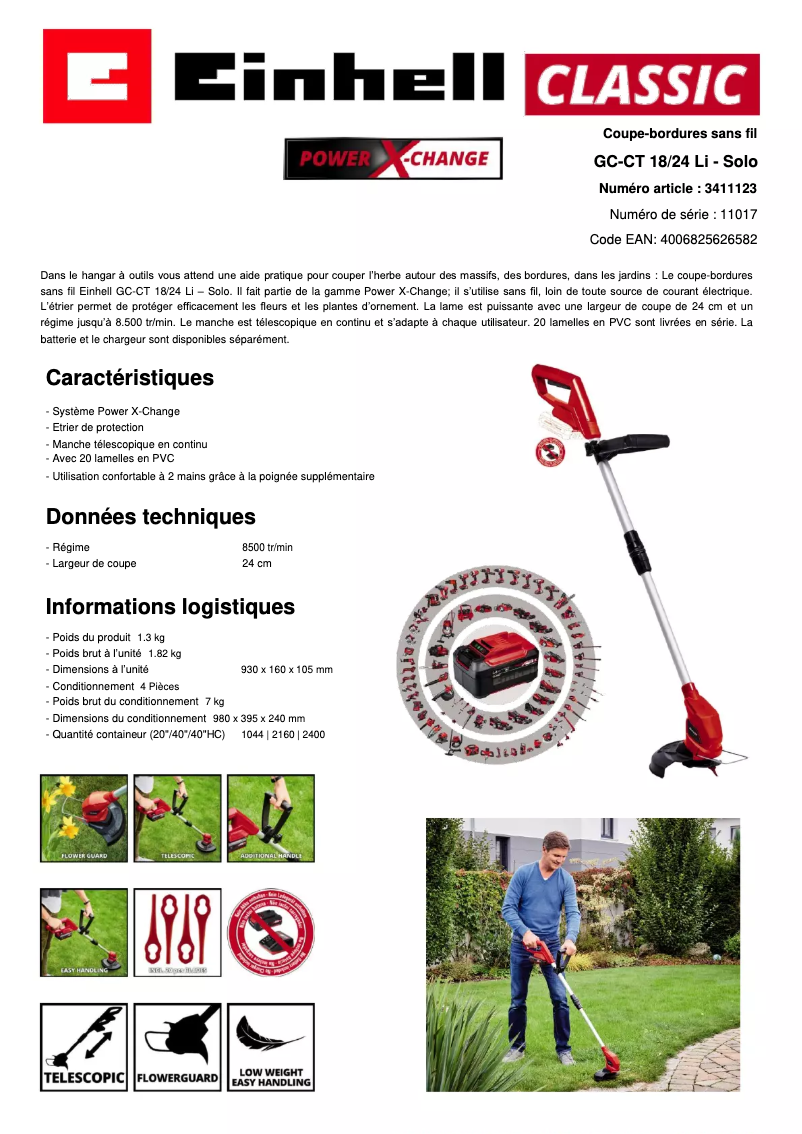 Page n°1 - Fiche technique Einhell GC-CT 18/24 Li-Solo