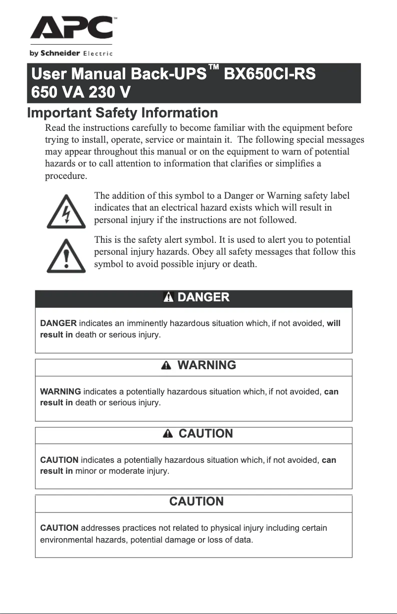 Page n°1 - Manuel utilisateur APC Back-UPS 650