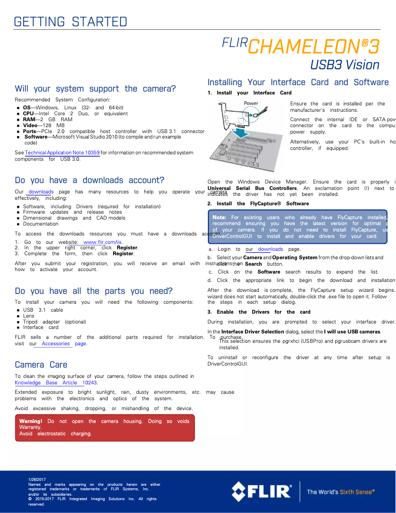 Page 1 de la notice Manuel utilisateur FLIR Chameleon3