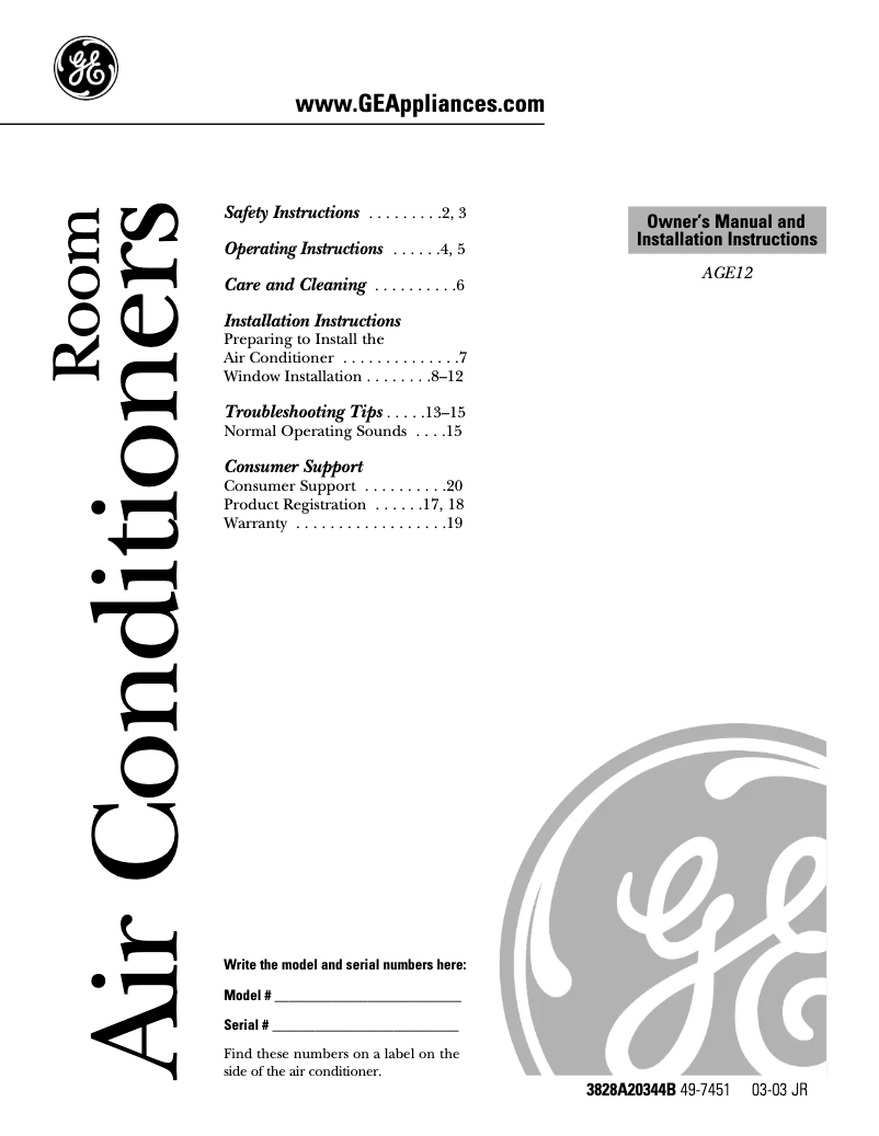 Page 1 de la notice Guide d'installation GE A12DB