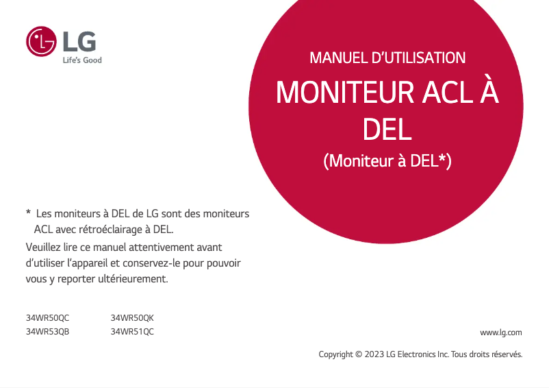 Page 1 de la notice Manuel utilisateur LG UltraWide 34WR50QK