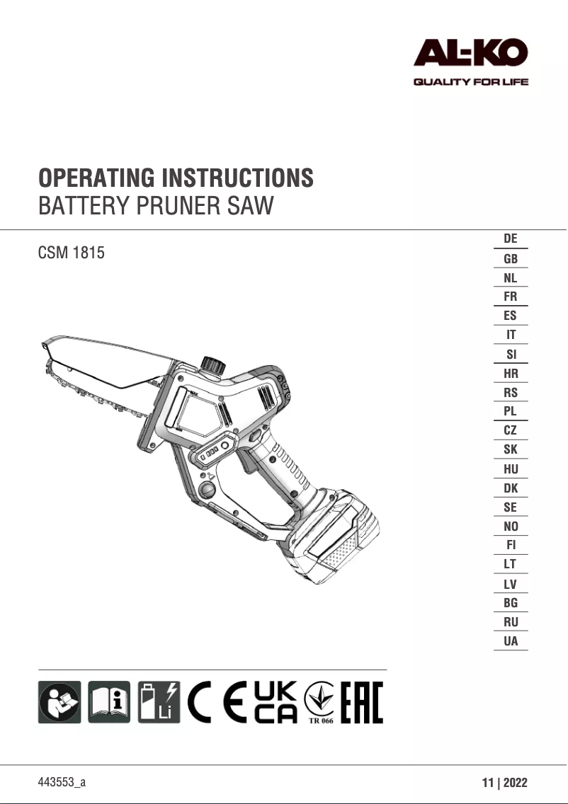 Page 1 de la notice Manuel utilisateur AL-KO CSM 1815