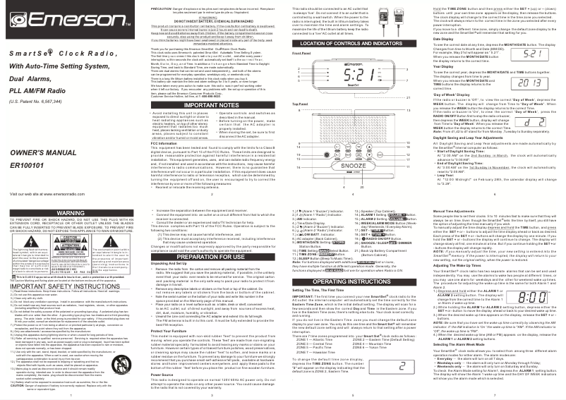 Page 1 de la notice Manuel utilisateur Emerson Radio ER100101