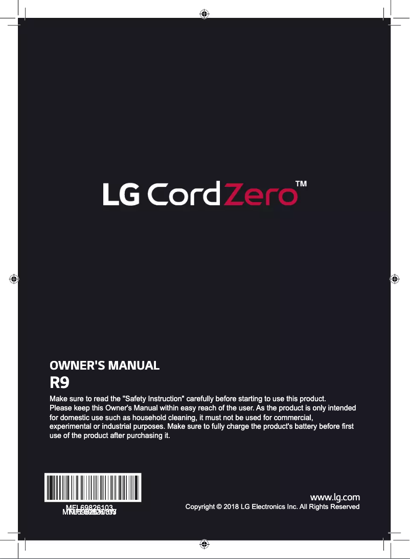 Page 1 de la notice Manuel utilisateur LG CordZero R9
