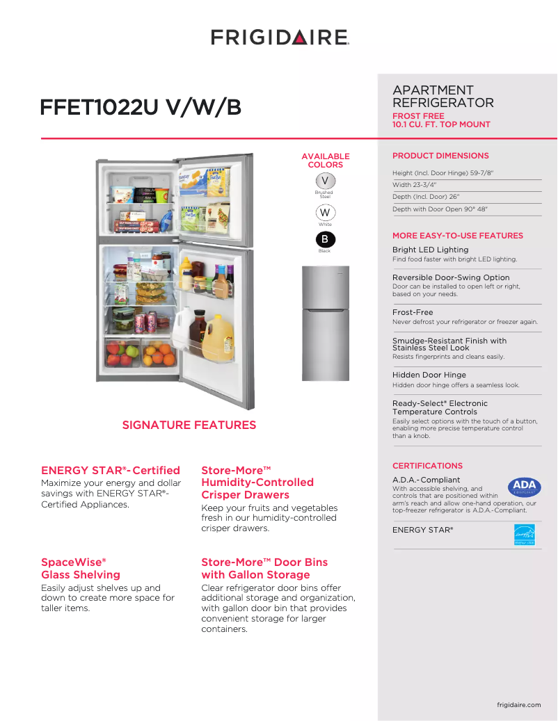 Page n°1 - Fiche technique Frigidaire FFET1022UV