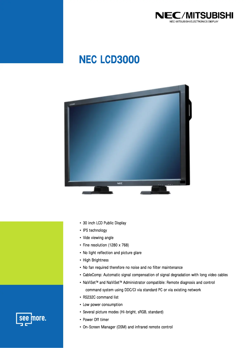 Page 1 de la notice Fiche technique NEC LCD3000