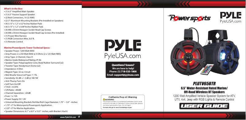 Page 1 de la notice Manuel utilisateur Pyle PLUTV65BTR