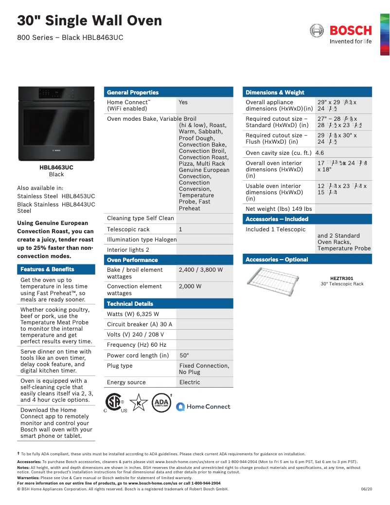 Page 1 de la notice Fiche technique Bosch HBL8463UC