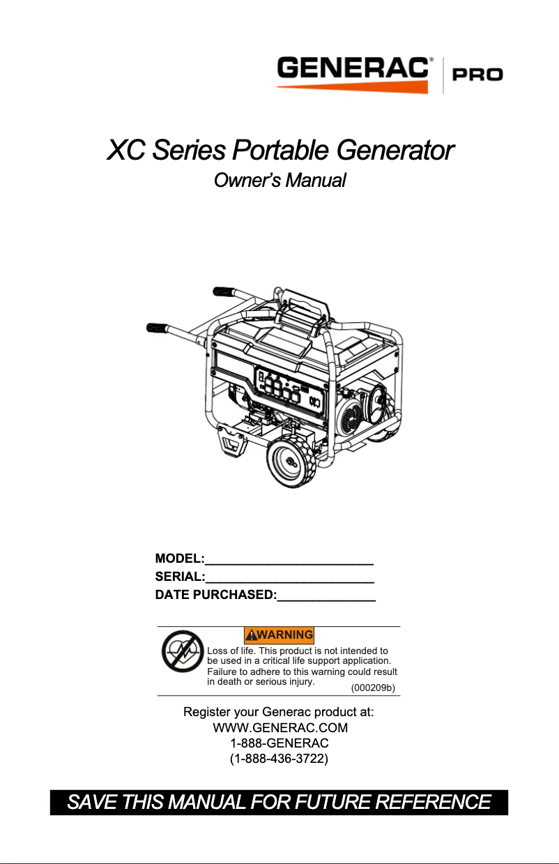 Page n°1 - Manuel utilisateur Generac XC8000E