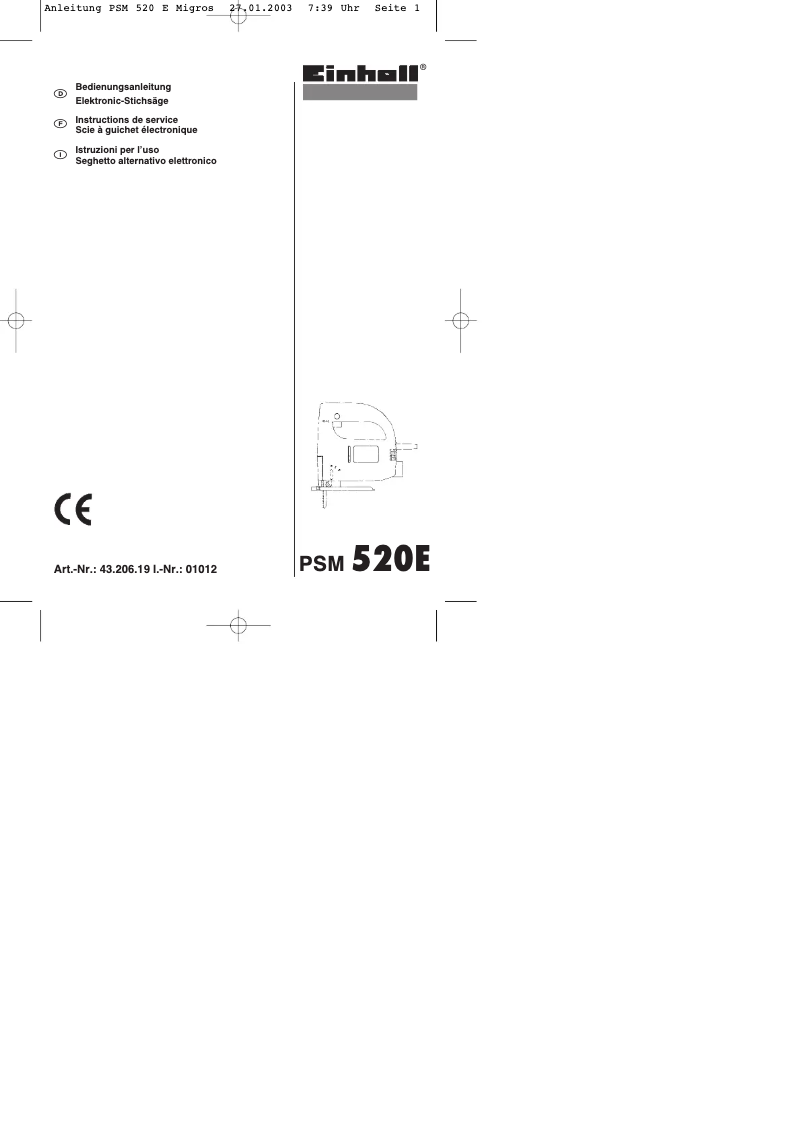 Page 1 de la notice Manuel utilisateur Einhell PSM 520 E