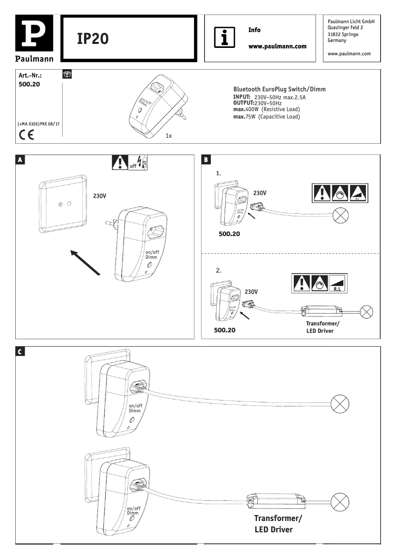 Page n°1 - Manuel utilisateur Paulmann 500.20