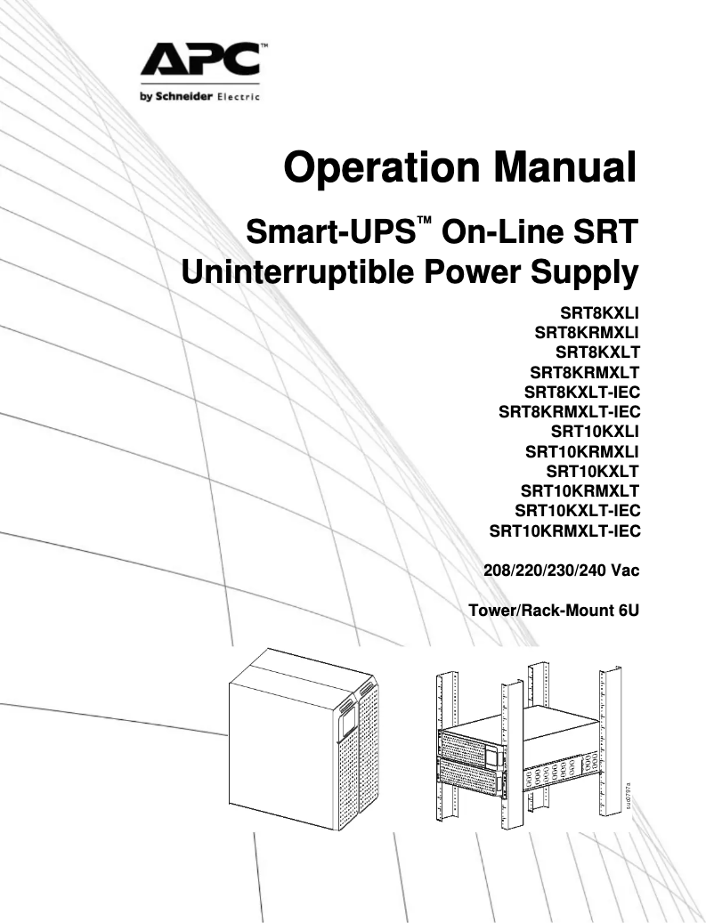 Page 1 de la notice Manuel utilisateur APC Smart-UPS SRT SRT8KXLTUS