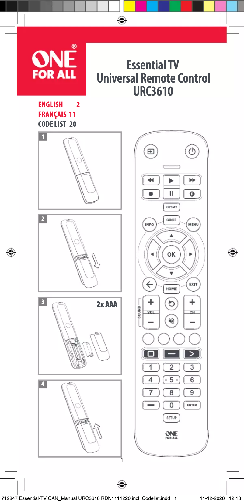 Page n°1 - Manuel utilisateur One for all URC 3610