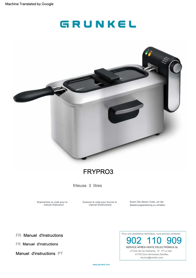 Page n°1 - Manuel utilisateur Grunkel FRYPRO3