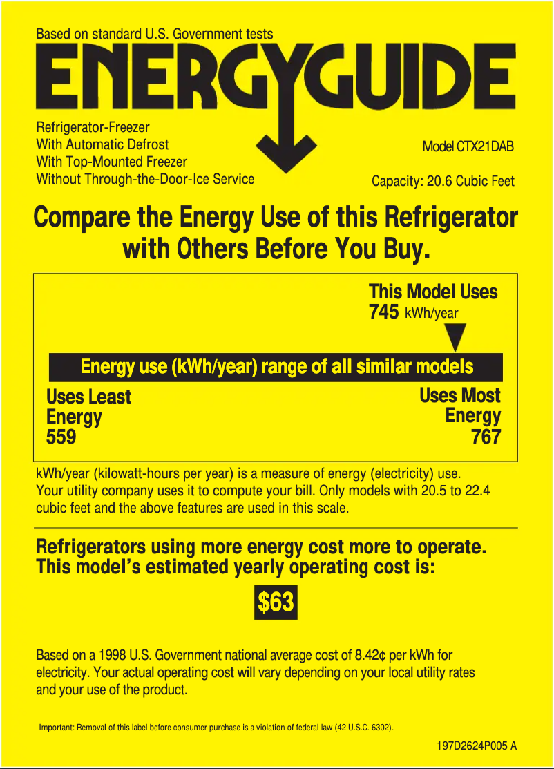 Page 1 de la notice Label énergétique Hotpoint CTX21DABWW