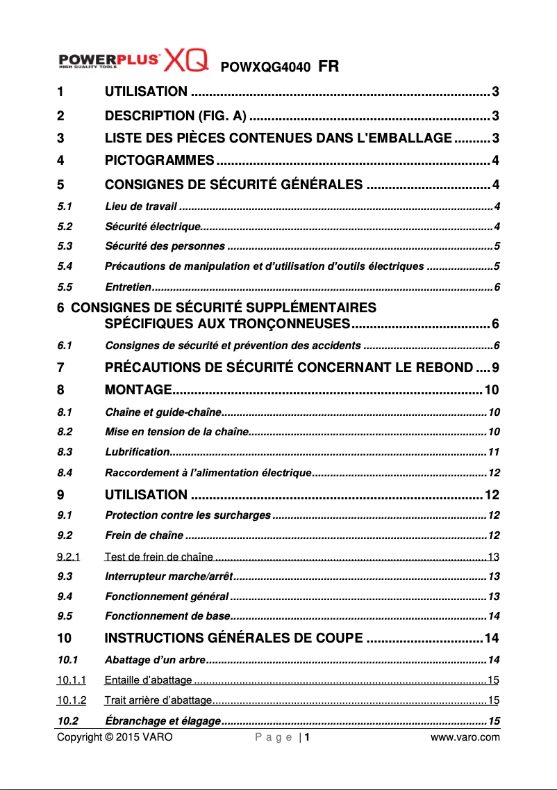 Image de la première page du manuel de l'appareil POWXQG4040