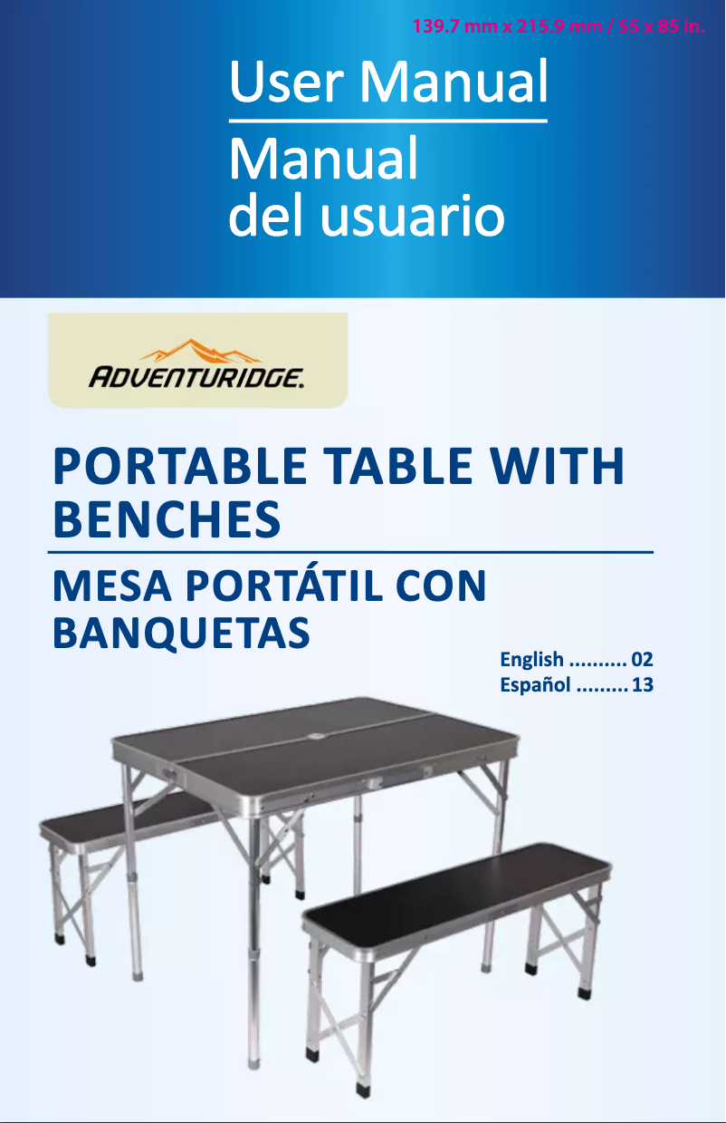 Page 1 de la notice Manuel utilisateur Adventuridge Portable Table with Benches 96175