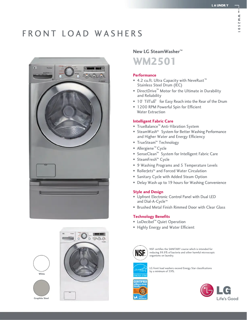 Page 1 de la notice Fiche technique LG WM2501HWA