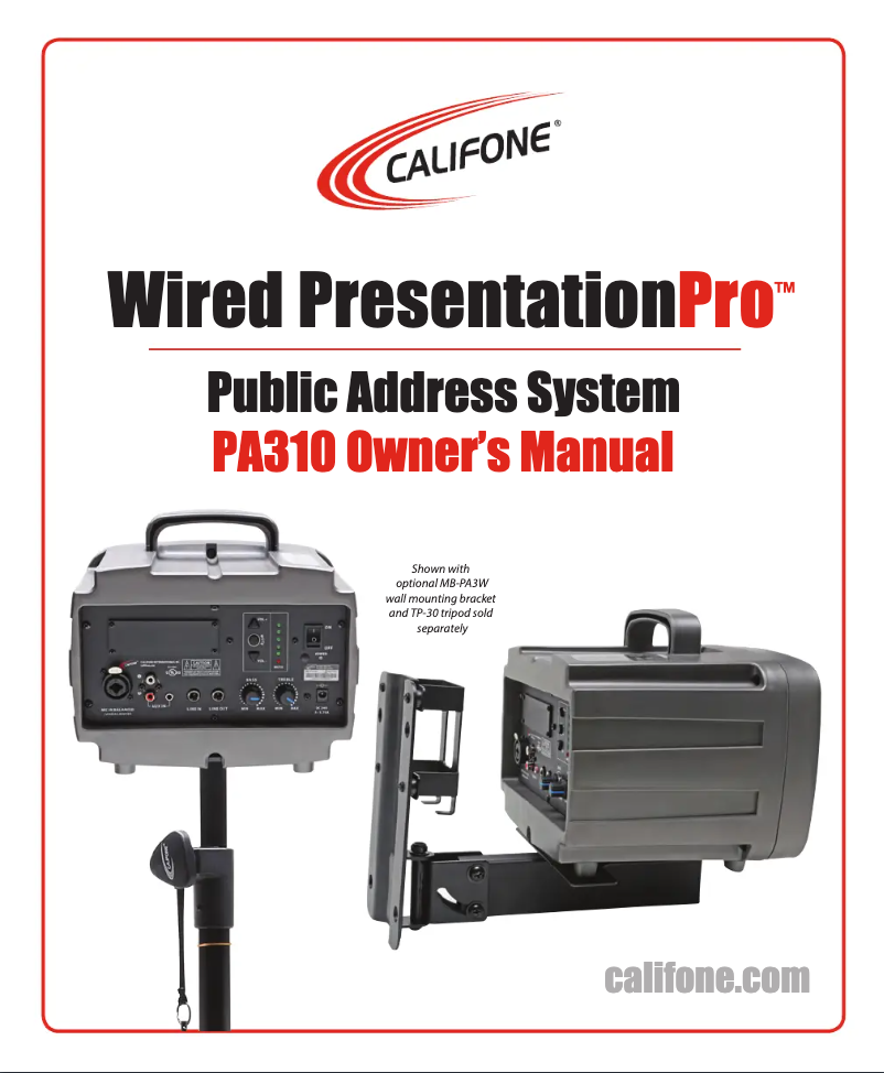 Page n°1 - Manuel utilisateur Califone PresentationPro PA310