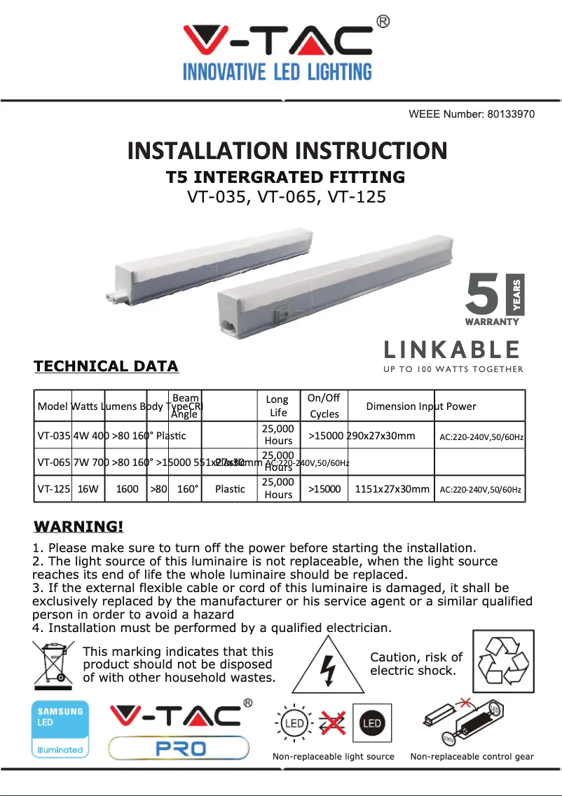 Page 1 de la notice Manuel utilisateur V-TAC VT-065