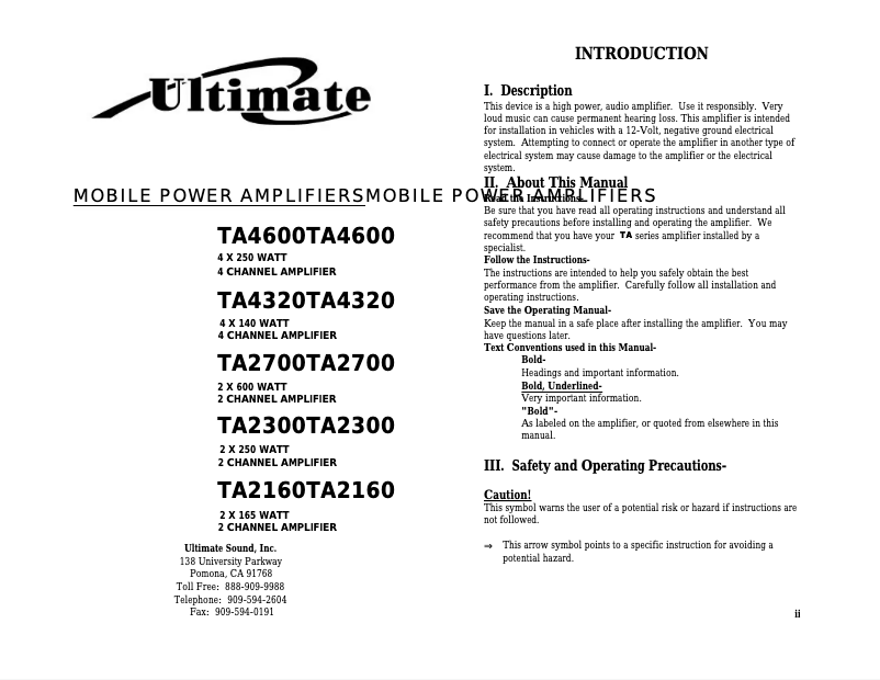 Page 1 de la notice Manuel utilisateur Ultimate TA-2300