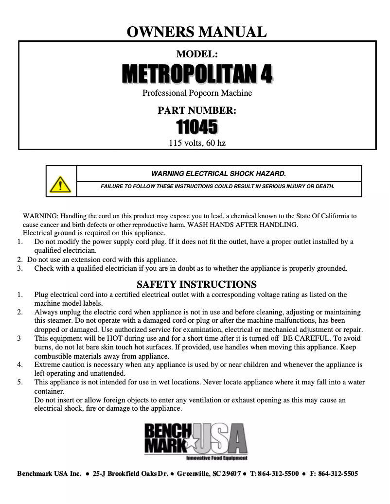 Image de la première page du manuel de l'appareil Metropolitan4