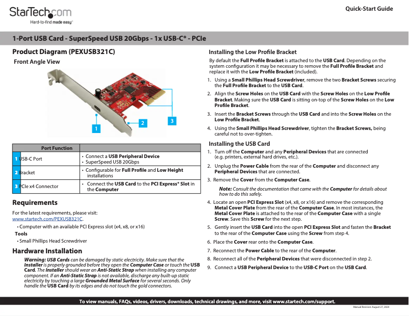 Page n°1 - Manuel utilisateur StarTech.com PEXUSB321C
