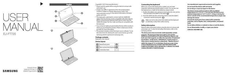 Page n°1 - Manuel utilisateur Samsung EJ-FT720