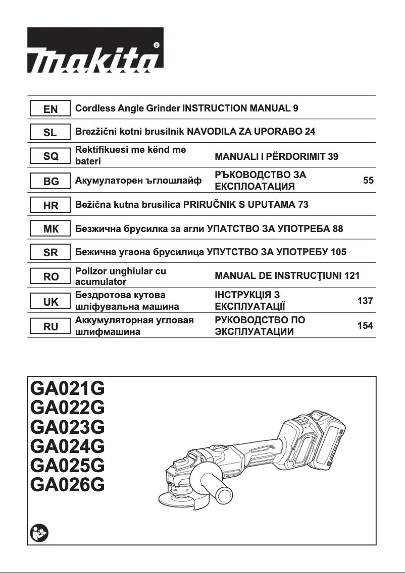 Page n°1 - Manuel utilisateur Makita GA022GZ