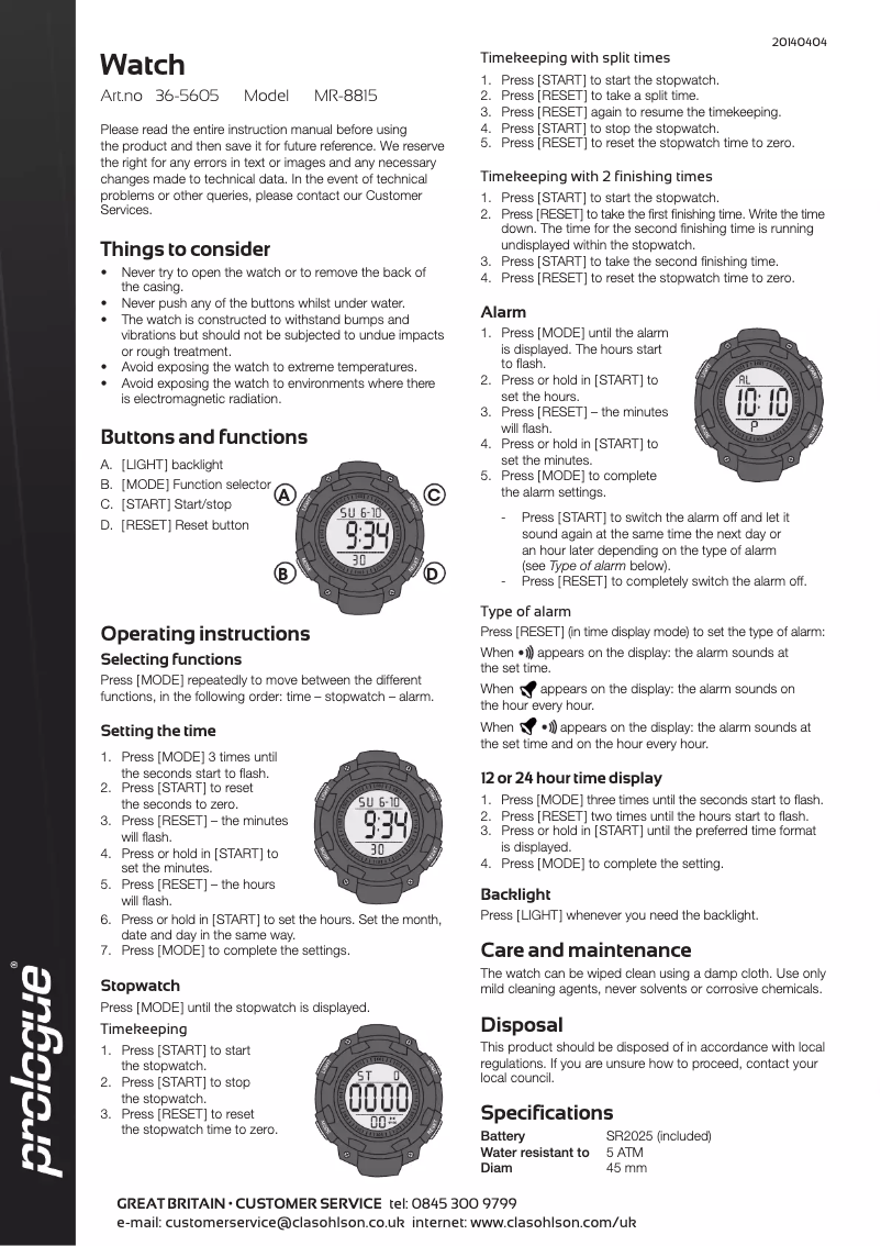 Page n°1 - Manuel utilisateur Prologue MR8815