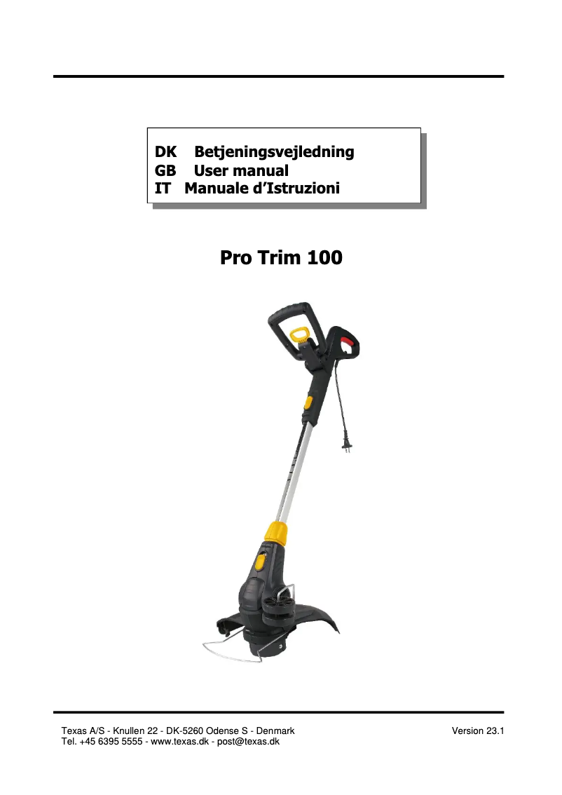 Page n°1 - Manuel utilisateur Texas Pro Trim 100