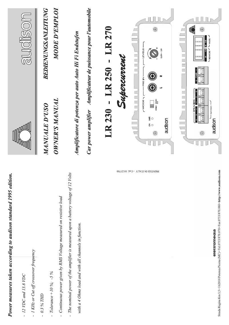Page 1 de la notice Manuel utilisateur Audison LR 230