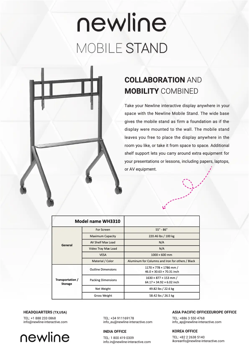 Page n°1 - Fiche technique Newline HW86