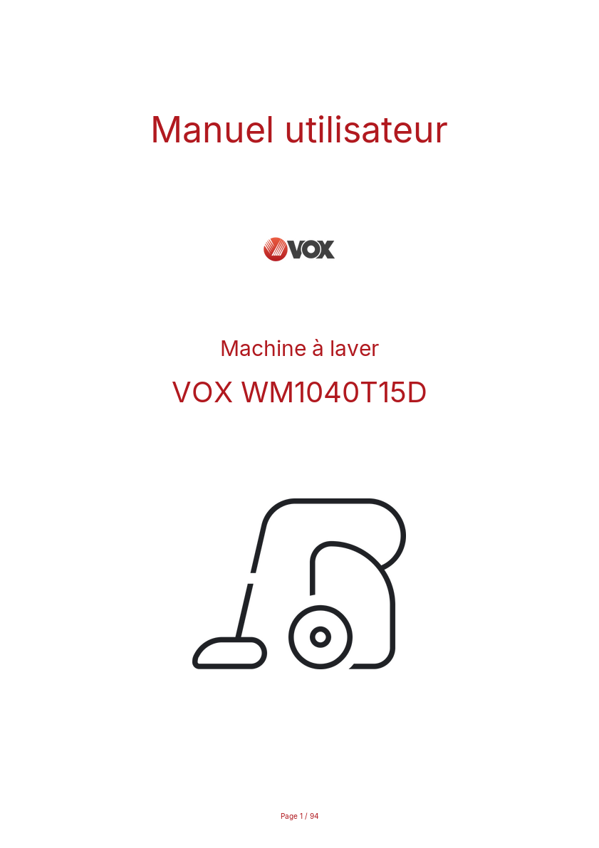 Page n°1 - Manuel utilisateur VOX WM1040T15D