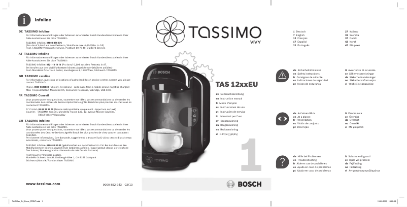 Page n°1 - Manuel utilisateur Bosch Tassimo Vivy TAS1253